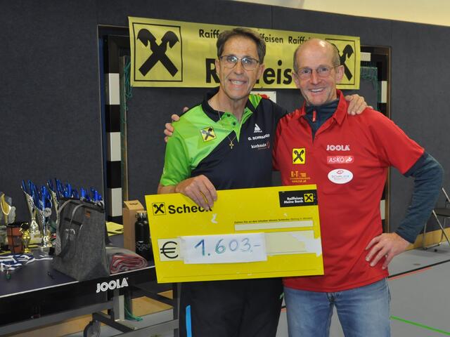 TTV-Obmann Gernot Schwaiger mit dem Ersteigerer der Kuchler Staatsligadress Andreas Fuchs (Treppenfuchs) aus Hopfgarten
