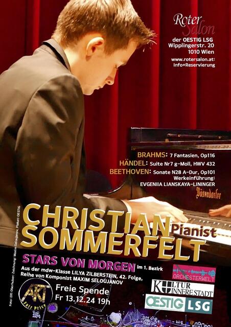 Künstler am Klavier: Pianist CHRISTIAN SOMMERFELT. | Foto: © Malerei: Maxim Seloujanov, Foto: Elfi Oberhuber, privat, Plakat: OESTIG 