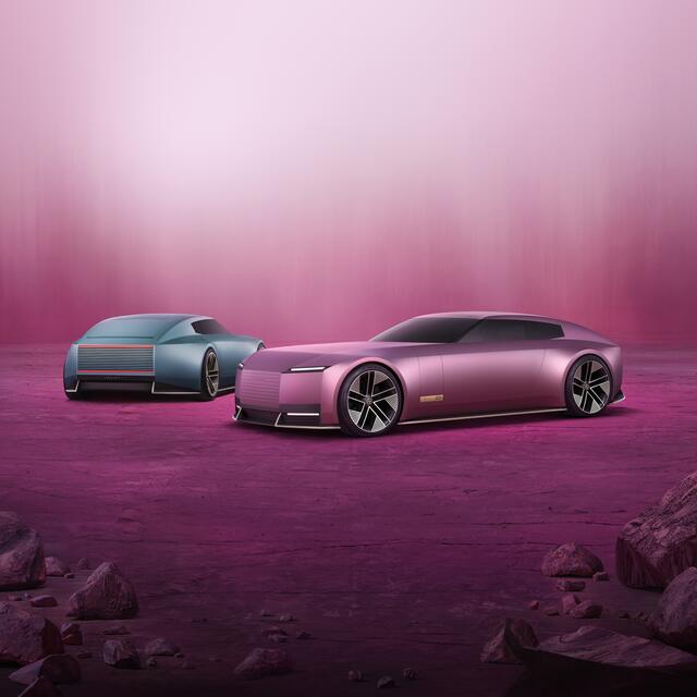 Den Start in die Zukunft der Marke repräsentiert der Jaguar Type 00, den es in den zwei Karosseriefarben Miami Pink und London Blue geben wird. | Foto: Jaguar