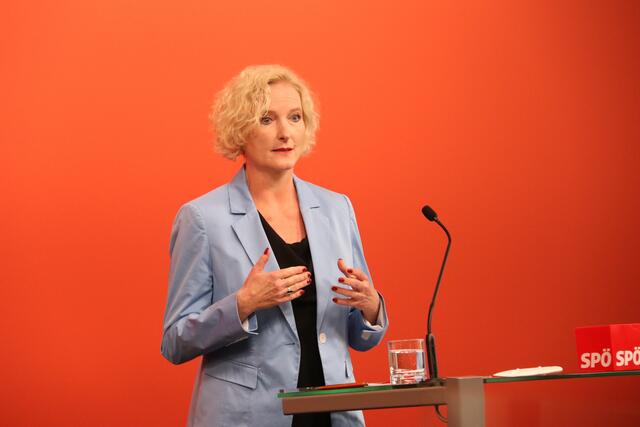 Nationalratsabgeordnete Karin Greiner richtet sich direkt an Sigrid Maurer und August Wöginger. | Foto: SPÖ