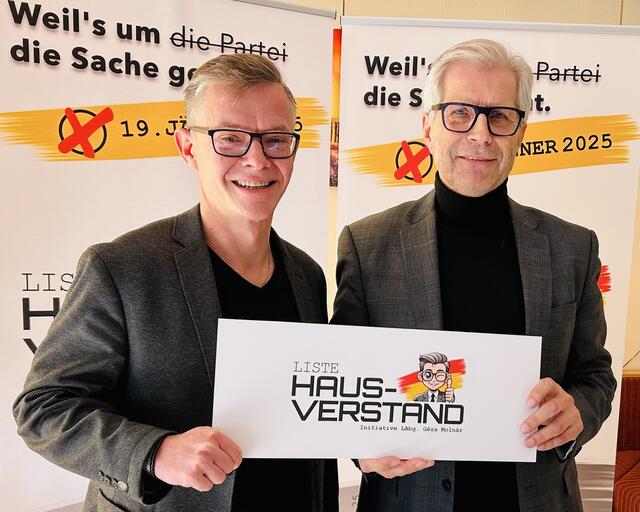 Géza Monlnár und Manfred Kölly gehen eine "strategische Partnerschaft" ein.  | Foto: Liste Hausverstand