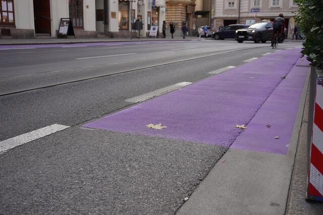 Die neuen lila Radwege in der Innenstadt sorgten für Aufsehen.  | Foto: Alicia Martin Gomez