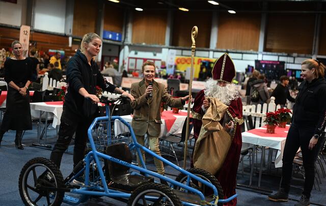 Nikolo kommt mit den Huskys. Schlittenhunde