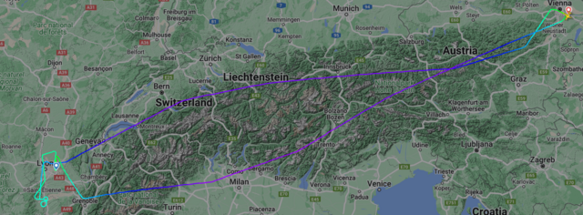 Die Flugstrecke von OS405 zeigt den ungewöhnlichen Rundkurs der Maschine. | Foto: Flight Radar/Screenshot