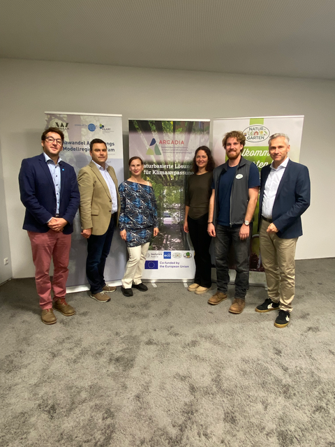 Martin Schicklmüller (ecoplus. Niederösterreichs Wirtschaftsagentur GmbH), Stefan Czamutzian (KLAR! Wagram), Katharina Deim (Agrarbezirksbehörde), Lena Karasek und Felix Hagen („Natur im Garten“) sowie Michael Hofstätter (Amt der NÖ Landesregierung, Abteilung RU3: Umwelt- und Energiewirtschaft). | Foto: KLAR! Wagram