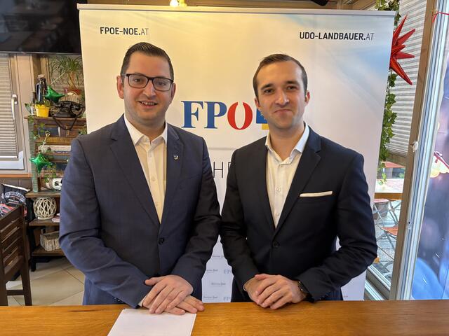 Gehen für die Freiheitlichen gemeinsam in den Gemeinderatswahlkampf: Philipp Gerstenmayer und Kevin Pfann. | Foto: Zezula