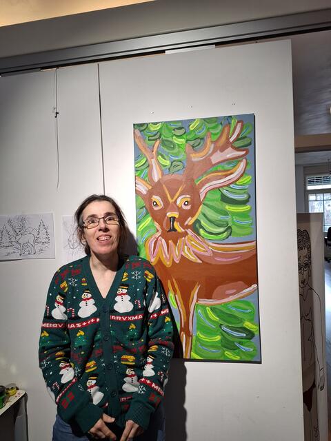 Sabine Thaller arbeitet mit verschiedenen Techniken. Neben Acrylfarben verwendet sie auch Fineliner und Tusche. Sie malt Menschen, aber oft auch Tiere. | Foto: Ulrike Walner