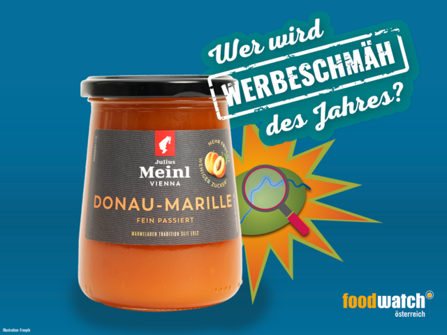 "Die 'Donau-Marille' von Julius Meinl lässt an Marillen aus der Wachau denken. Tatsächlich stammen die Früchte aus unterschiedlichen Regionen in ganz Europa - die geweckten Erwartungen werden nicht erfüllt", so foodwatch Österreich.  | Foto: foodwatch Österreich