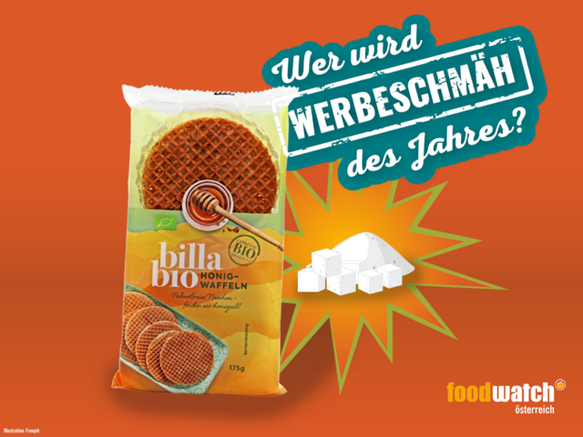 "Statt Honig finden sich in den Waffeln vor allem Zuckersirup und Rohrzucker. Das Versprechen von 'Honigwaffeln' geht hier nicht mit der Realität einher", so foodwatch Österreich.  | Foto: foodwatch Österreich