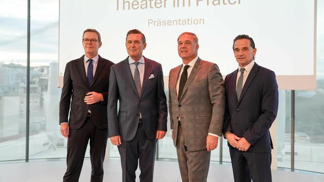 v. l.: Joachim Hilke, Peter Hanke, Walter Ruck und Kurt Gollowitzer bei der Präsentation des neuen "Theater im Prater". | Foto: Andreas Pölzl/MeinBezirk