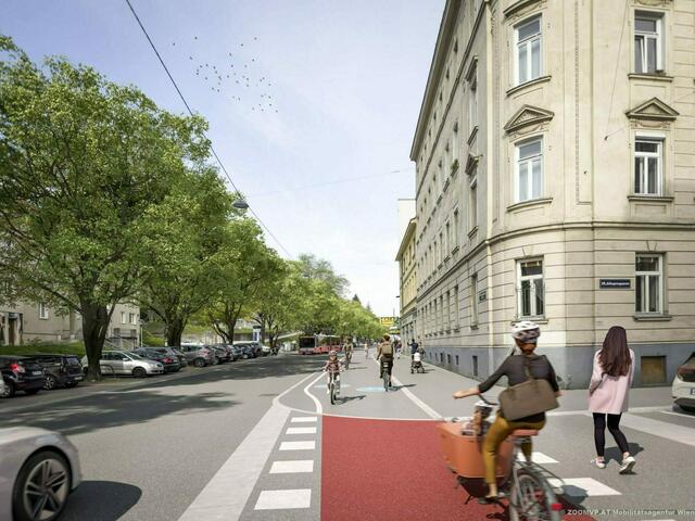 Auch zwischen der Flotow- und der Börnergasse soll ab 2024 geradelt werden. Der VCÖ begrüßt die Entscheidung für die Krottenbachstraße | Foto: zoom vp.at/Mobilitätsargentur Wien
