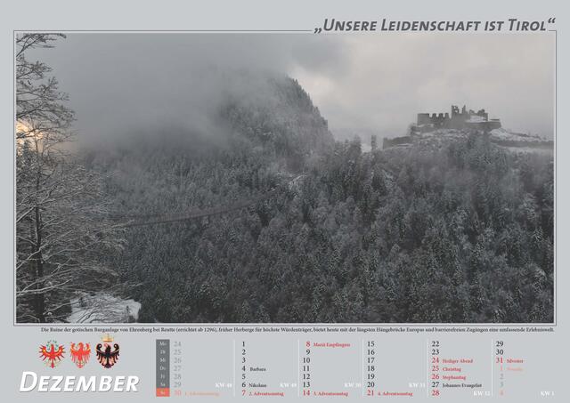 Seite 13/Dezember: Die Ruine der gotischen Burganlage Ehrenberg bei Reutte. | Foto: BTSK