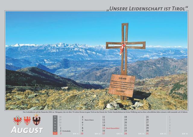 Seite 9/August: Das Gedenkkreuz auf der Panarotta (2.001 m) in Valsugana. | Foto: BTSK