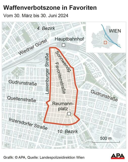 Das Gebiet erstreckt sich vom Antonpark entlang der Favoritenstraße bis zum Süden des Hauptbahnhofs. | Foto: APA-Grafik / picturedesk.com