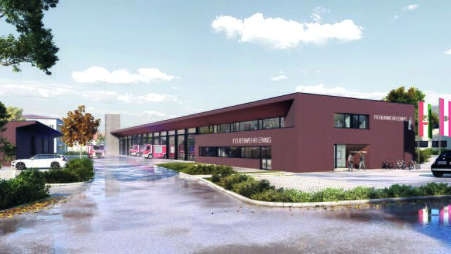 Enns bekommt 2025 ein neues Feuerwehrhaus und Katastrophenschutzlager. | Foto: hm architekten zt gmbh