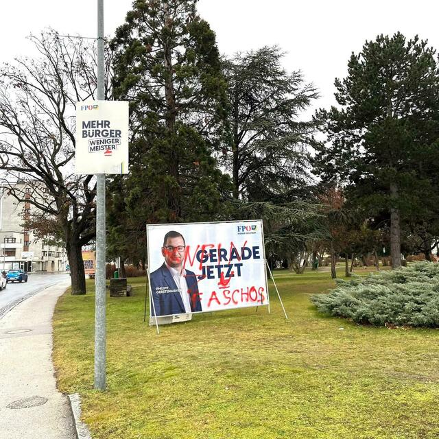In einigen Bezirken wurden Wahlplakate verunstaltet. Dieses ist aus Wiener Neustadt. | Foto: FPÖ Niederösterreich