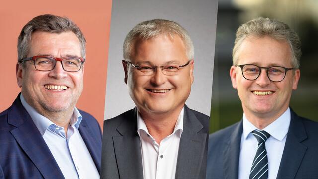 V. l.: Paul Mahr, Johannes Moser und Alexander Bäck führen die Rangliste der beliebtesten Bürgermeister-Namen in den Bezirken Wels und Wels-Land an. | Foto: Stadtamt Marchtrenk / Marktgemeinde Lambach / ÖVP Wels-Land