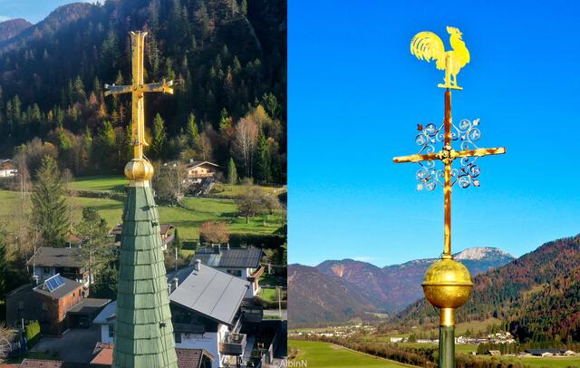Die zwei Kirchturmspitzen der Pfarrkirchen Erpfendorf (li.) und Kirchdorf sind auch am Gemeindewappen zu sehen. | Foto: Albin Niederstrasser