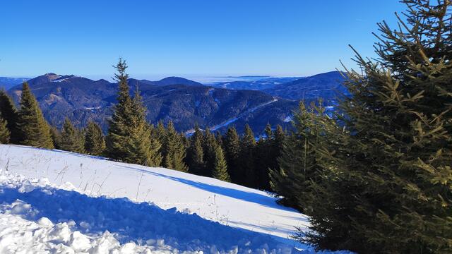 der Sonnwendstein mit dem Sender, im Wiener Becken hinten hat sich der Nebel festgesetzt... | Foto: I.Wozonig
