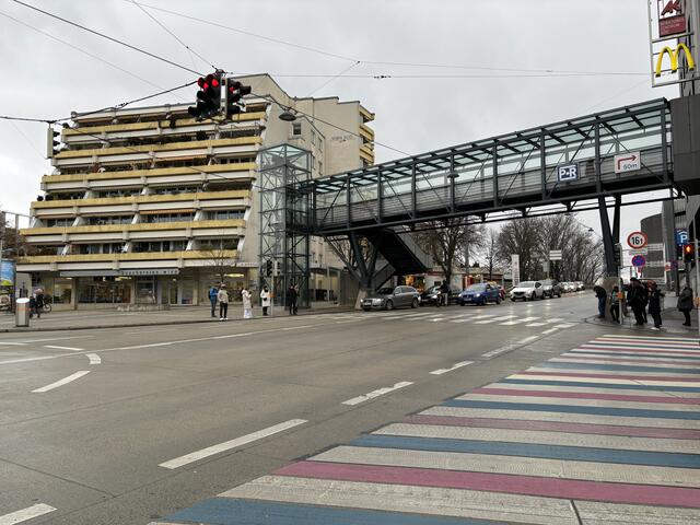 Kurze Grünphasen für Fußgänger bei der Ampel über die Breitenfurter Straße.  | Foto: Lisa Kammann/MeinBezirk