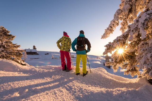 Bei Sonnenaufgang kann die Schneeschuhwanderung  genossen werden. | Foto: Michael Stabentheiner