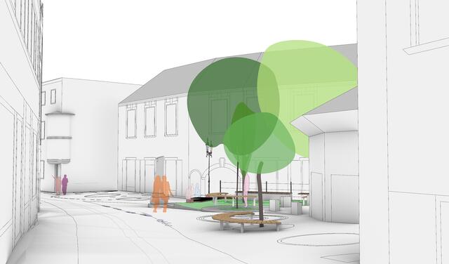 Im Zuge der Bauarbeiten in der Unteren Landstraße wird auch der Moserplatz neugestaltet und mit Bäumen und Sitzgelegenheiten ausgestattet. | Foto: Architekt Franz Sam