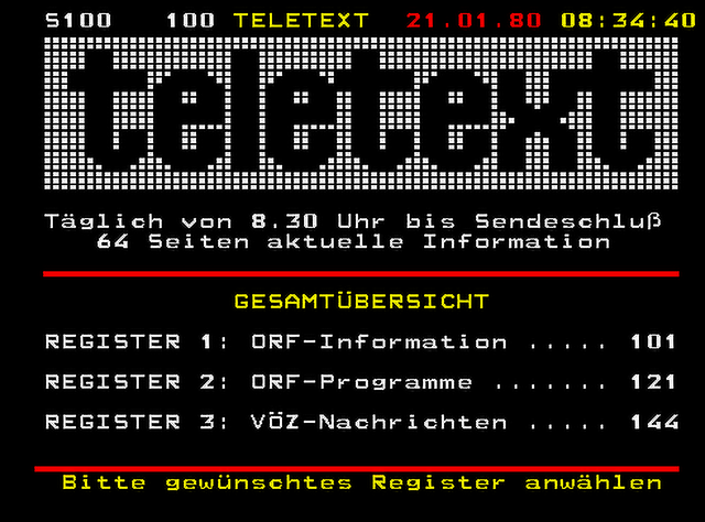 Die allererste ORF TELETEXT Seite aus dem Jahre 1980 | Foto: ORF