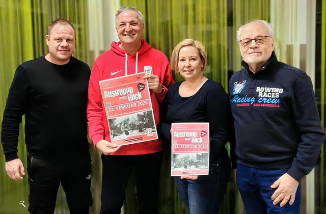 Links der ehemalige Coach Szegletes, daneben Sektions+Sportlicher Leiter Werner Pröll mit Anita Peterseil und Gottfried Kraft von Mauthausen Tourismus - Unterstützer für das Jahreshighlight "Austropop meets Rock". | Foto: Mauthausen Tourismus