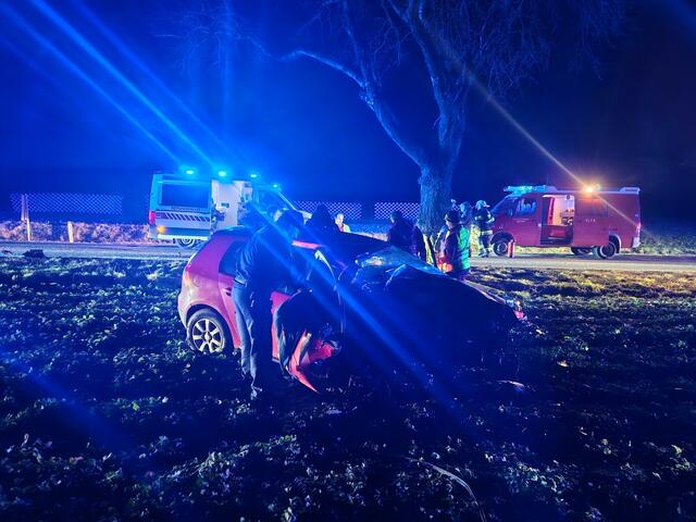 PKW krachte aus bisher noch unerklärlichen Gründen gegen einen Baum. | Foto: Freiwillige Feuerwehr Ernstbrunn