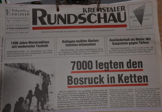 Die damalige Kremstaler Rundschau berichtete über die Aktion im Oktober 1991. | Foto: Forum Bosruck