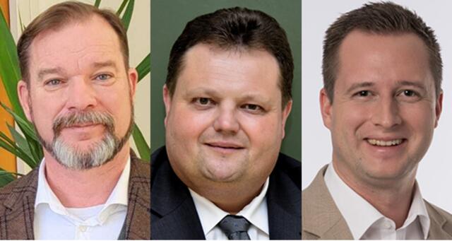 Michael Gmeindl (FPÖ, links) wird neuer Nationalratsabgeordneter, Bernd Strobl (ÖVP, Mitte) und Thomas Grandits (FPÖ) ziehen neu in den Landtag ein. | Foto: FPÖ, ÖVP