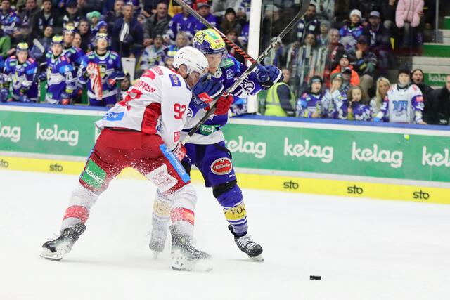 Der EC-KAC qualifizierte sich am Sonntagabend als erste Mannschaft in der win2day ICE Hockey League für die Playoffs 2025. | Foto: VSV / Krammer