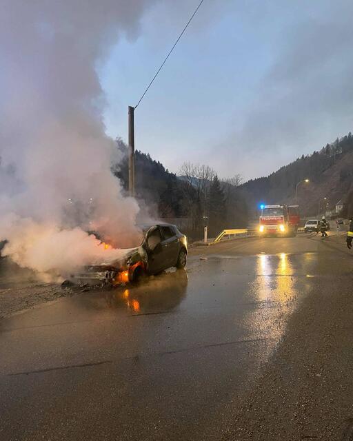 Die Lenkerin konnte zum Glück das Fahrzeug rechtzeitig verlassen. | Foto: Bfkdo Amstetten / FF St. Georgen/Reith