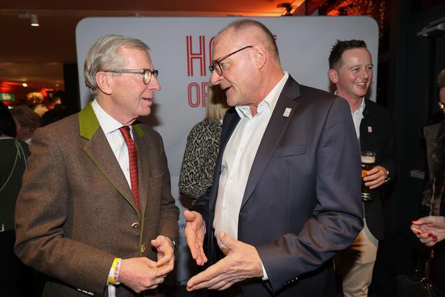 Alpine Skiweltmeisterschaft, Saalbach2025, Ski-WM2025 in Saalbach-Hinterglemm, im Bild: Landeshauptmann Wilfried Haslauer und Peter Mitterer (Geschäftsführer Hinterglemmer Bergbahnen) bei der Feier zum 75 Jahr Jubiläum der Hinterglemmer Bergbahnen. | Foto: Land Salzburg / Franz Neumayr