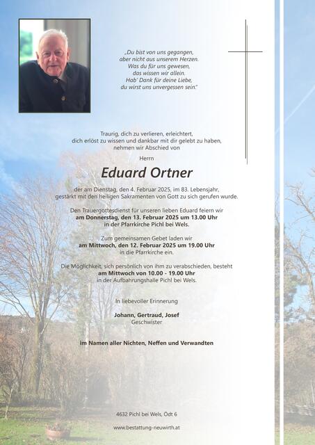 Eduard Ortner verstarb im 84. Lebensjahr
 | Foto: Privat