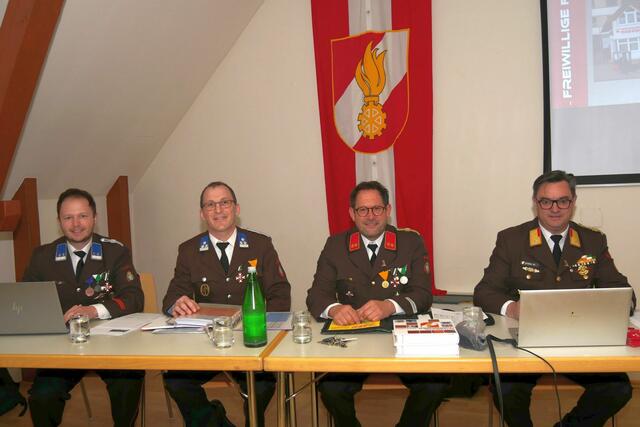 Feuerwehrchef Martin Zangl (r.) und Co. beim Tätigkeitsbericht | Foto: Roßmann