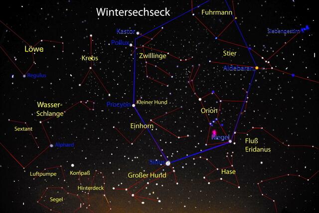 Das Wintersechseck ist eine markante Konstellation von hellen Sternen 1. | Foto: Franz Irschik