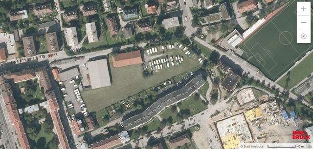 Im Bereich Egerdachstraße 34 kommt die neue Wohnanlage. | Foto: city-map.innsbruck.gv.at