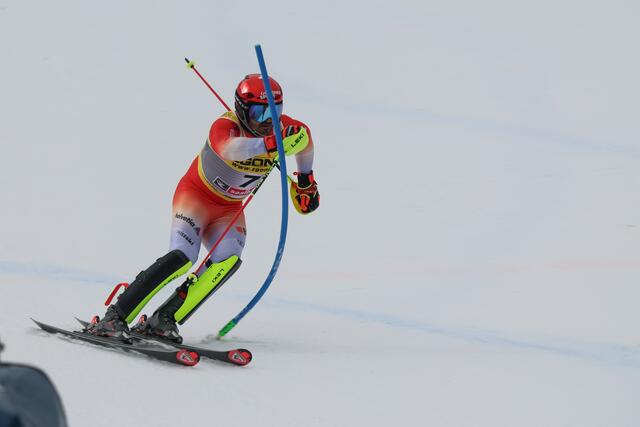 Loic Meillard holt Gold im WM-Slalom von Saalbach und krönt sich zum neuen Weltmeister. | Foto: Land Salzburg / Franz Neumayr