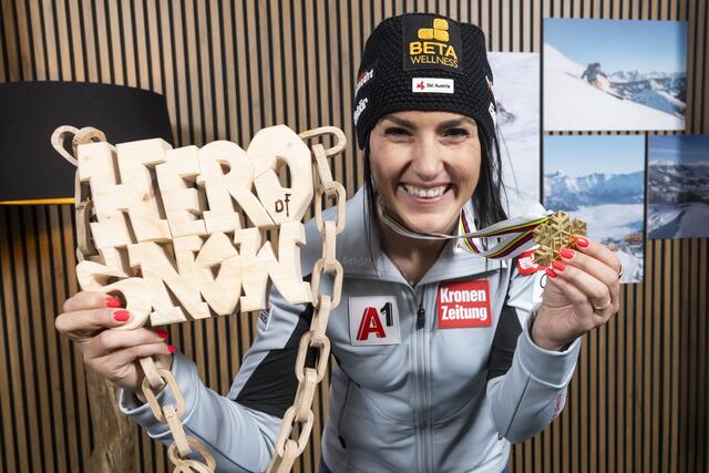 Weltmeisterin im Super-G Stephanie Venier. | Foto: Hetfleisch