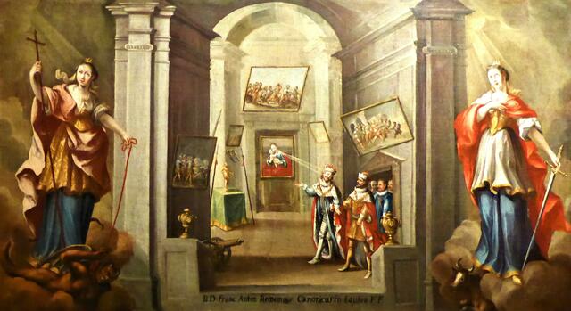 Bild in der Kunstkammer: Übergabe des Lucas-Cranach-Mariahilfbildes von Kurfürst Johann von Sachsen an Erzherzog Leopold V. | Foto: Dr. Heinz Wieser