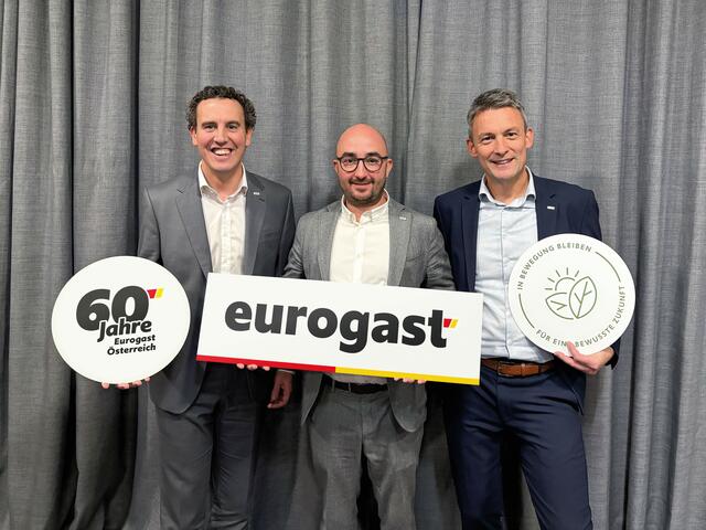 Alexander Kiennast (geschäftsführender Gesellschafter Eurogast Österreich), Franz Sinnesberger (geschäftsführender Gesellschafter Eurogast Österreich), Peter Krug (Geschäftsführer Eurogast Österreich) (v. li.). | Foto: Eurogast Österreich
