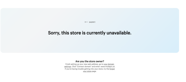 Auch der Onlineshop ist nicht mehr erreichbar. | Foto: Screenshot modapiu.at