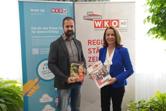 Arbeitskräftemangel, Hochwasser oder zahlreiche Beratungen - die Wirtschaftskammer Zwettl war im Jahr 2024 gefordert. Bezirksstellenleiter Mario Müller-Kaas und Bezirksstellen-Obfrau Anne Blauensteiner (v.l.). | Foto: Evi Leutgeb