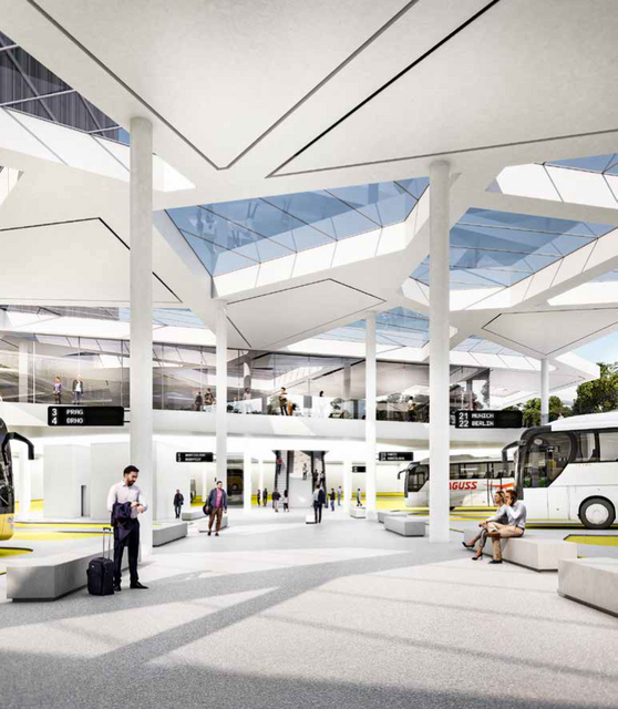 Architektonisch soll der neue Terminal aus zwei Ebenen bestehen: Während im oberen Geschoss der Ticketverkauf sowie Geschäfte Platz finden, sind im Erdgeschoss 30 bis 34 Bushaltestellen. (Archiv)  | Foto: ZOOMVP/BUD