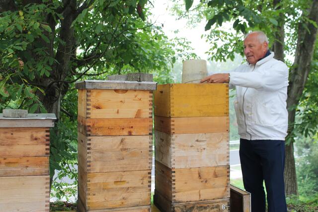 Beim Bienen einfüttern. | Foto: BRS/Losbichler