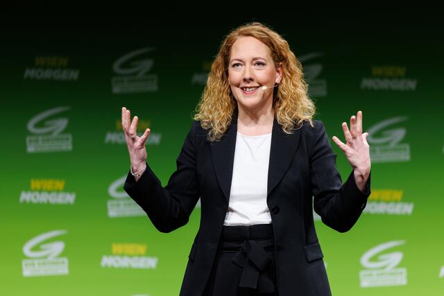 Juidth Pühringer wurde zur Grünen-Spitzenkandidatin für die Wien-Wahl gewählt. | Foto:  FLORIAN WIESER / APA / picturedesk.com
