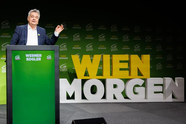 Bundesparteichef Werner Kogler bei der Landesversammlung der Grünen Wien. | Foto:  FLORIAN WIESER / APA / picturedesk.com