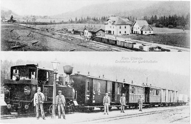 Postkarte von 1900 mit Bahnhof Klein Glödnitz und einem Zug mit Lok T.3 | Foto: Privat