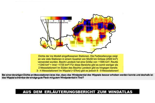 Bild 10: Die weißen Flächen (große Teile von Bezirke Landeck, Imst und Reutte) sind weiße Flecken. Der Legende kann man entnehmen, dass auf 2.500 km² weniger als 2 Messtellen zur Verfügung standen.   | Foto: © by Ing. Günter Kramarcsik
